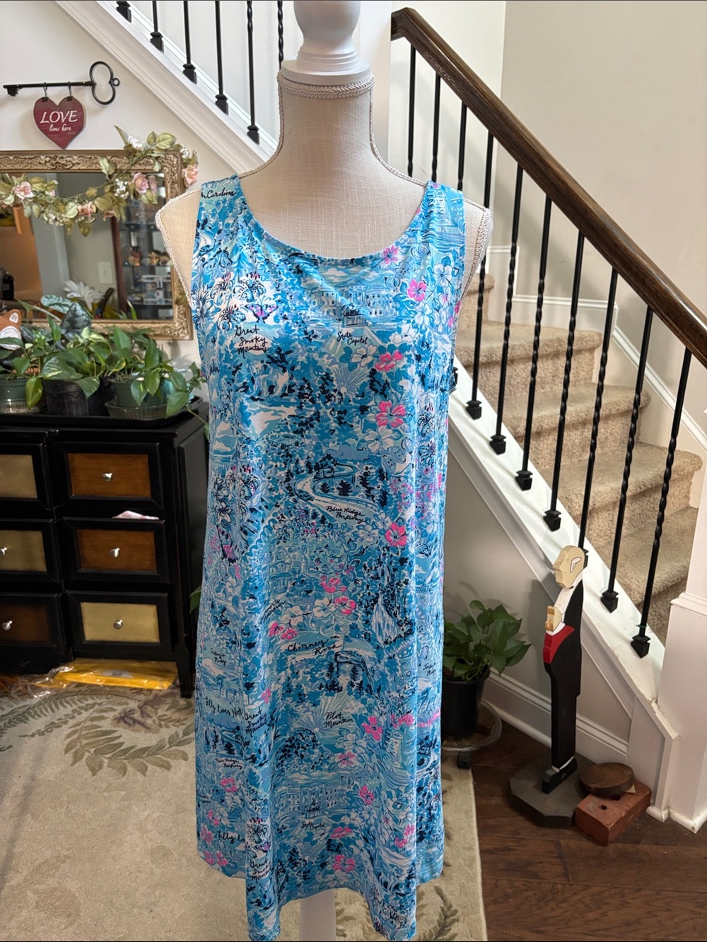 Lilly Pulitzer North Carolina Blue Floral Shift Crisscross Back Dress